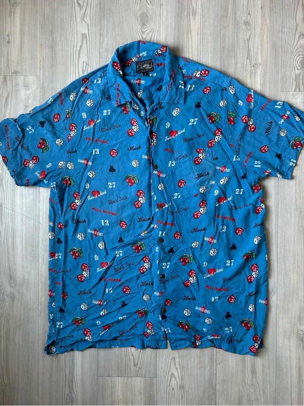 Steve & Barry's Blue Casino Dice & Cherries Button-Up Shirt - Picture 1 of 5